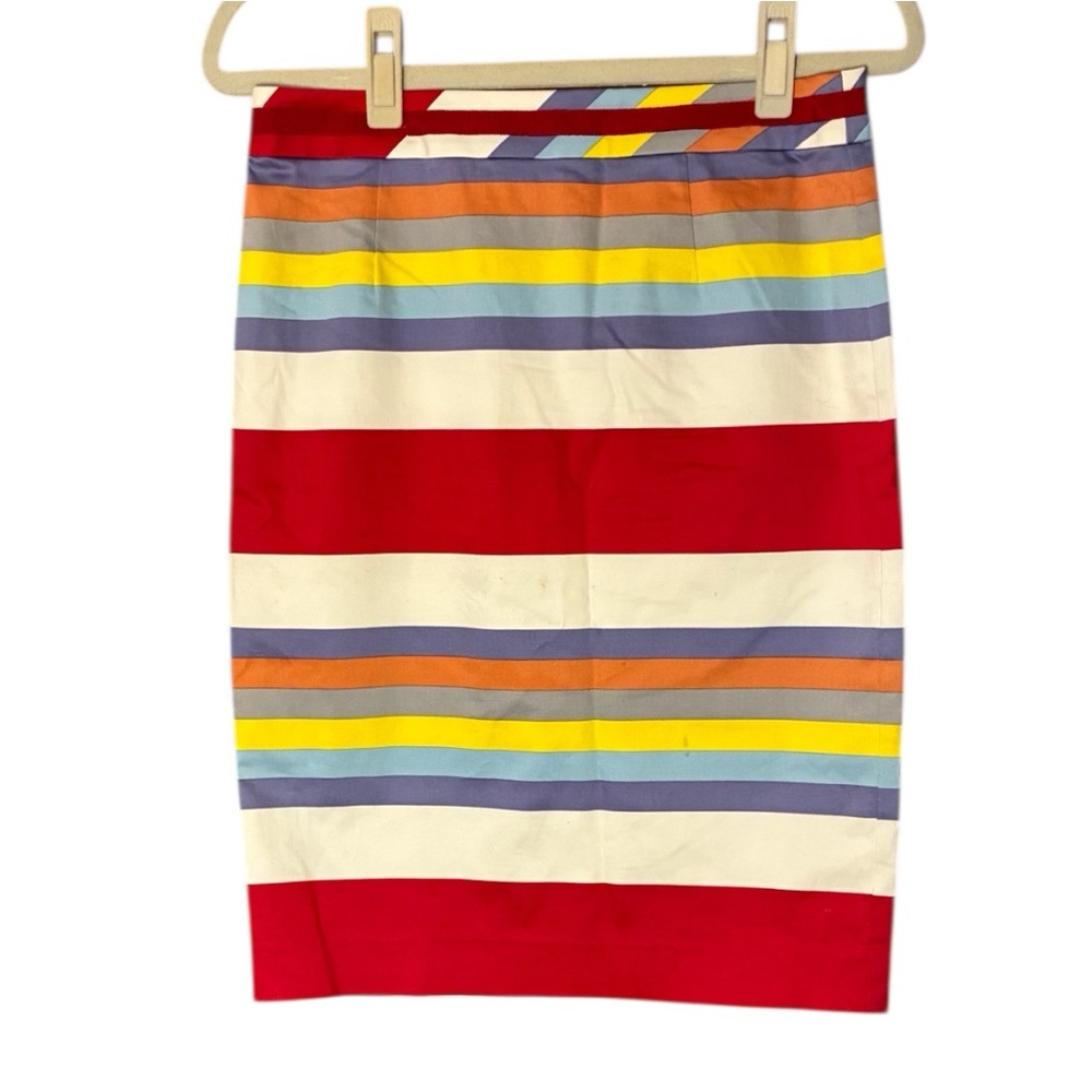 Boden Red Stripe Pencil Skirt Lined Stretch Back Zip Cotton Stretch Sz 10 - Picture 3 of 11